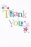 This thank you card radiates gentle happiness, much like a thoughtful gesture exchanged in the heart of Wanstead. The inscription 'Thank You' dances in playful, radiant hues: silver gleams beside patches of yellow, green, and blue, each letter detailed with dots or stitched motifs that conjure images of handcrafted Wanstead artistry. Sprays of stars-bold pink, teal, and shimmering silver-float around the message in joyful orbit, infusing the card with celebratory energy reminiscent of local festivities on Wanstead High Street. The background's pure white serenity creates a sense of spacious calm, allowing every colour and detail to breathe. The careful spacing and easy flow of letters and stars evoke an effortless grace, balancing whimsy with sincerity. Picture this card delivered alongside a handpicked bouquet-both sharing the same heartfelt intent and warmth that makes Wanstead so beloved. In visual and emotional terms, the card is a lighthearted tribute to kindness, offering thanks as bright and memorable as a sunny morning spent in Wanstead Park.